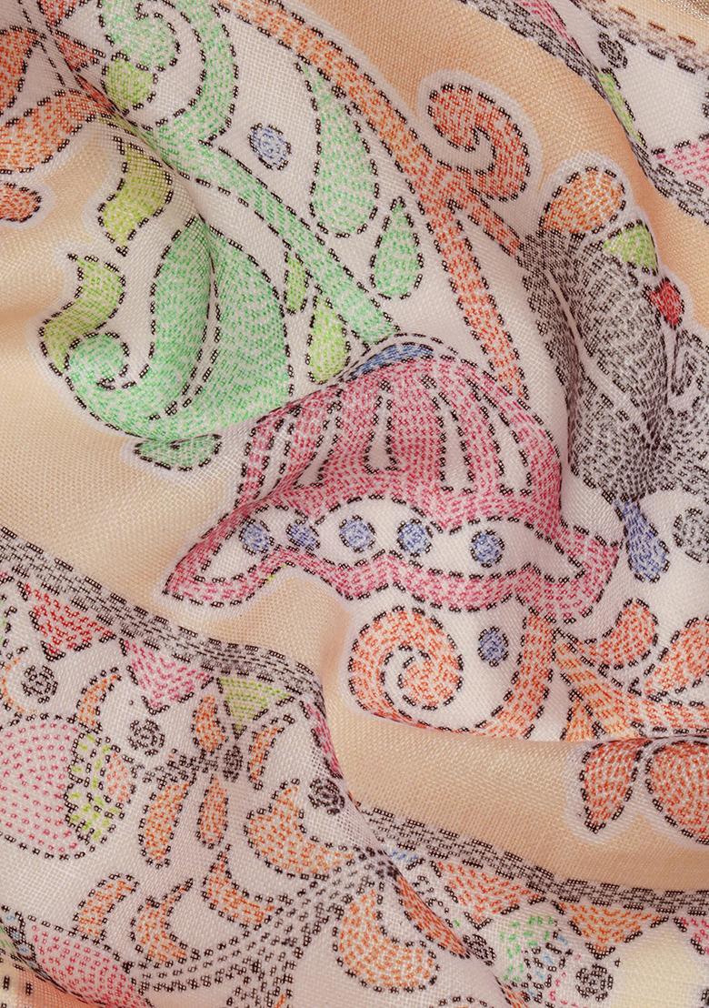 Peach Digital Print Linen Saree set