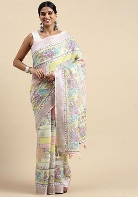 Pink Digital Print Linen Saree set