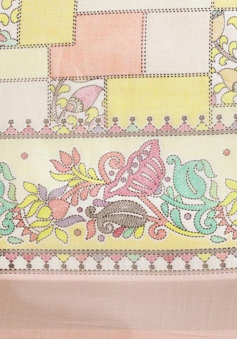 Pink Digital Print Linen Saree set