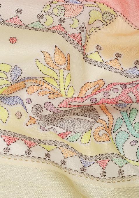 Yellow Digital Print Linen Saree set