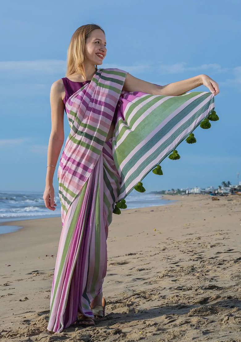 Multicolor Digital Print Cotton Saree set for Diwali and Festive Wear - Indya