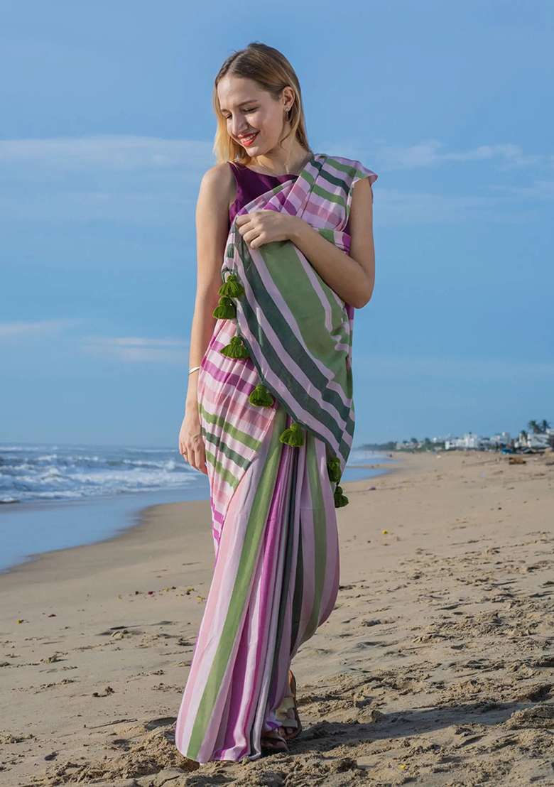 Multicolor Digital Print Cotton Saree set for Diwali and Festive Wear - Indya