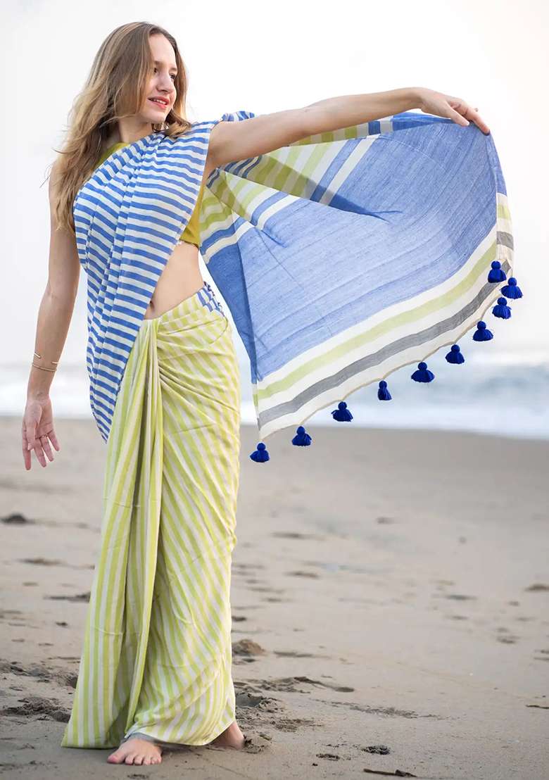 Multicolor Digital Print Cotton Saree set for Diwali and Festive Wear - Indya