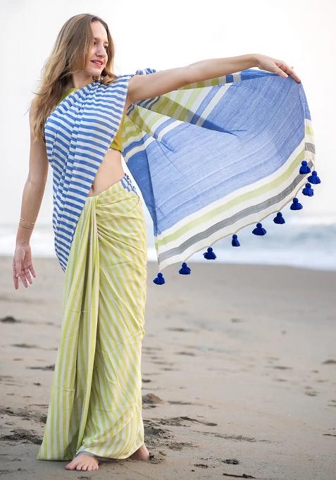 Multicolor Digital Print Cotton Saree set