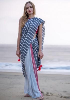 Multicolor Digital Print Cotton Saree set