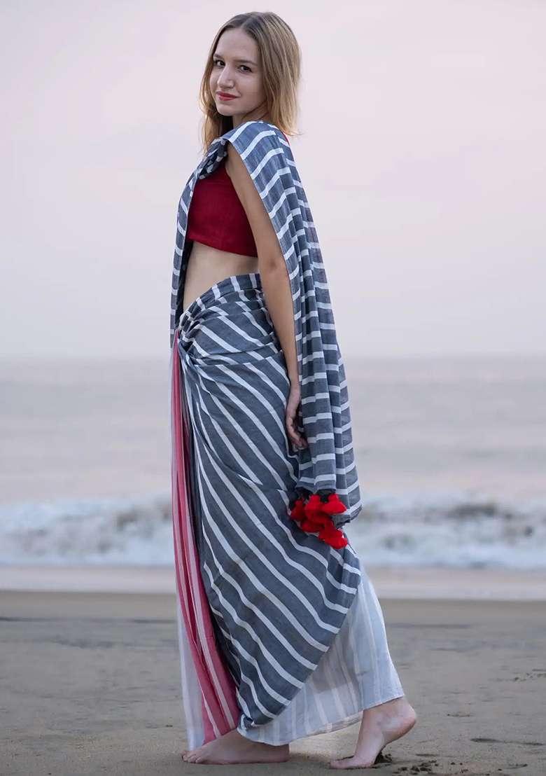 Multicolor Digital Print Cotton Saree set for Diwali and Festive Wear - Indya