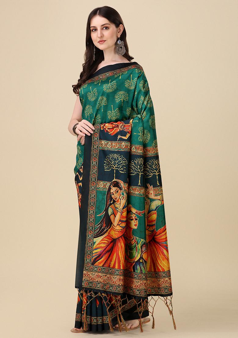 Multicolor Digital Print Silk Saree set