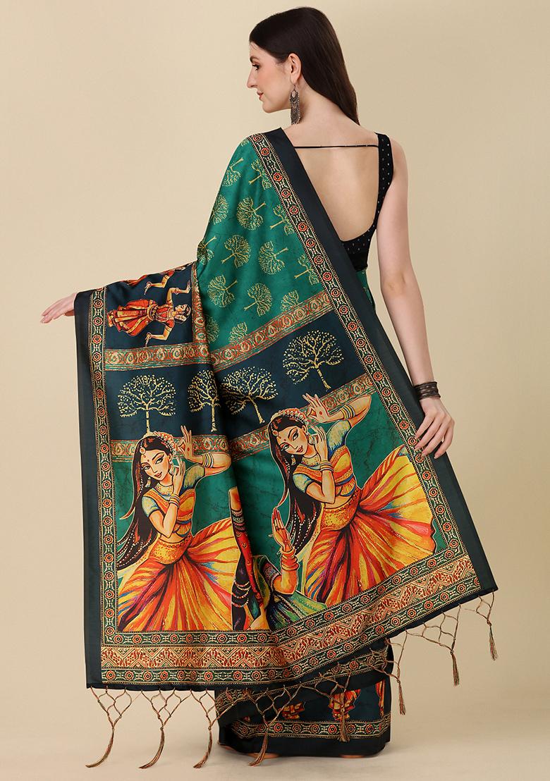 Multicolor Digital Print Silk Saree set