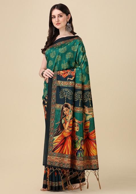 Multicolor Digital Print Silk Saree set