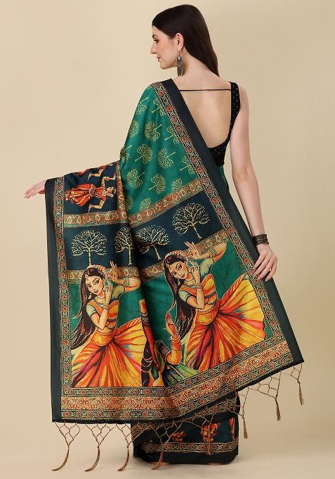 Multicolor Digital Print Silk Saree set