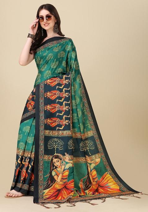Multicolor Digital Print Silk Saree set