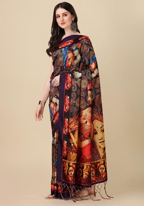 Multicolor Digital Print Silk Saree set