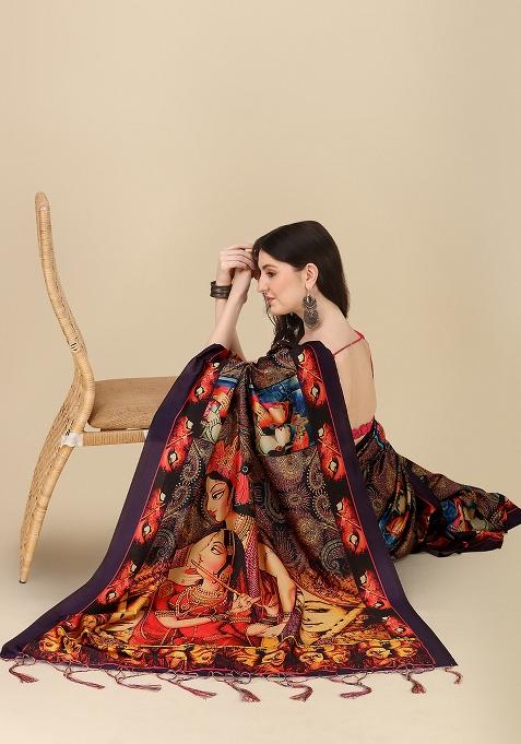 Multicolor Digital Print Silk Saree set