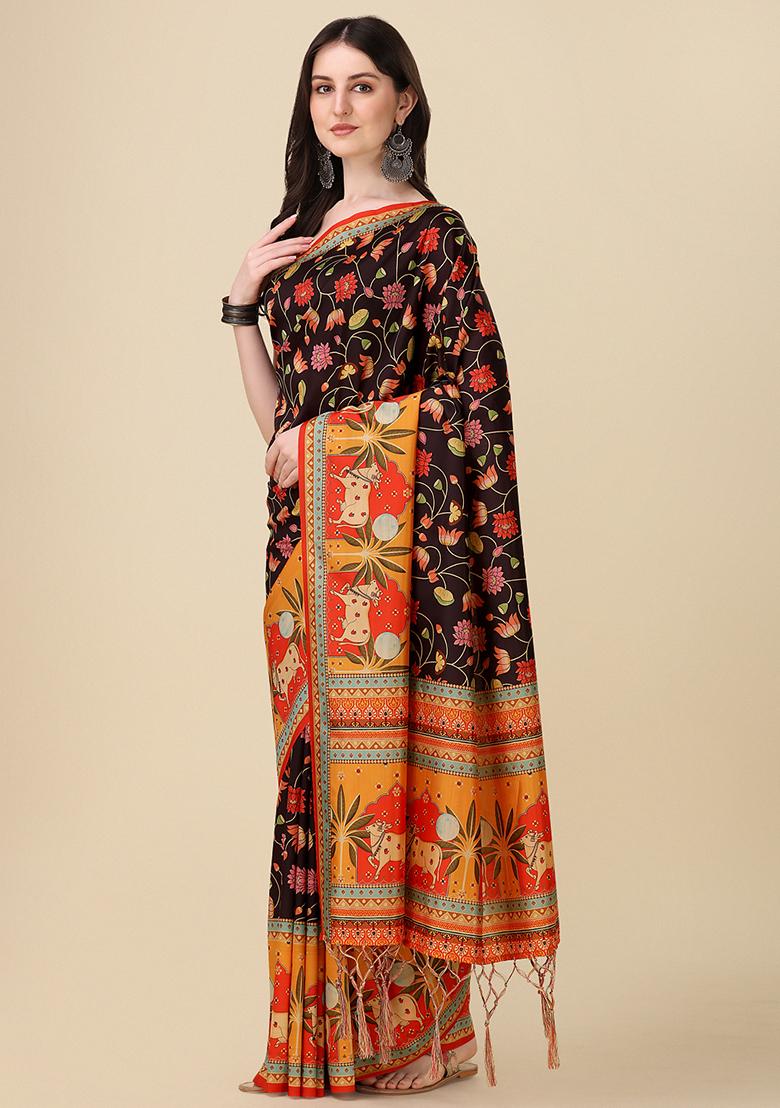 Multicolor Digital Print Silk Saree set