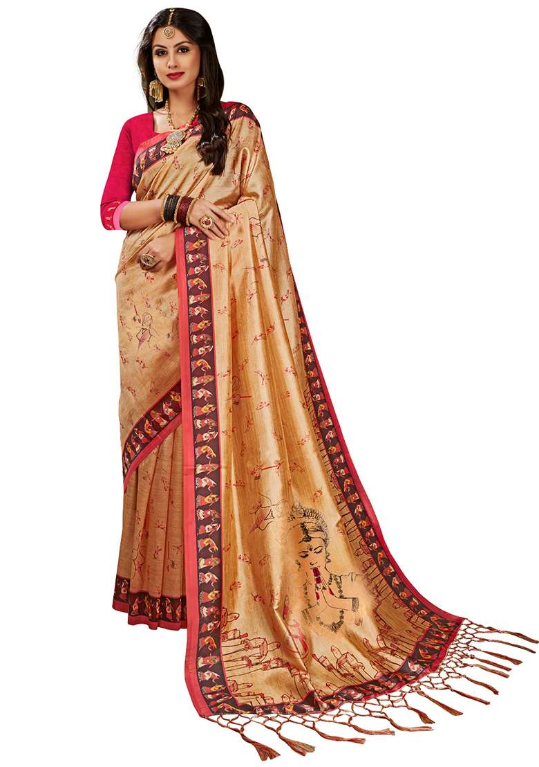 Multicolor Silk Blend Saree set with Digital Print for Diwali | Wedding & Festive Wear - Indya