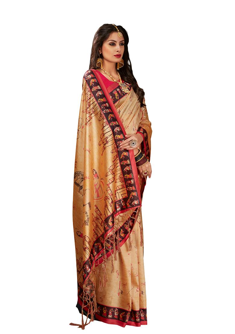 Multicolor Digital Print Silk Saree set