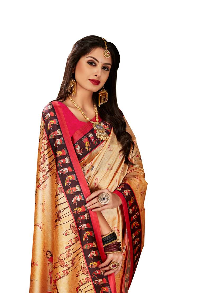 Multicolor Silk Blend Saree set with Digital Print for Diwali | Wedding & Festive Wear - Indya