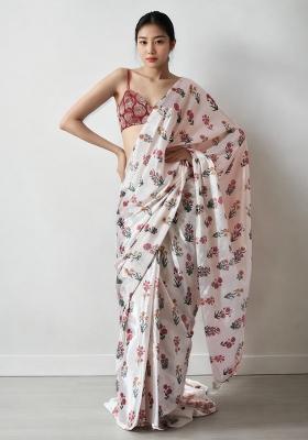Multicolor Digital Print Chinon Saree set