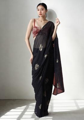Black Printed Chiffon Saree set