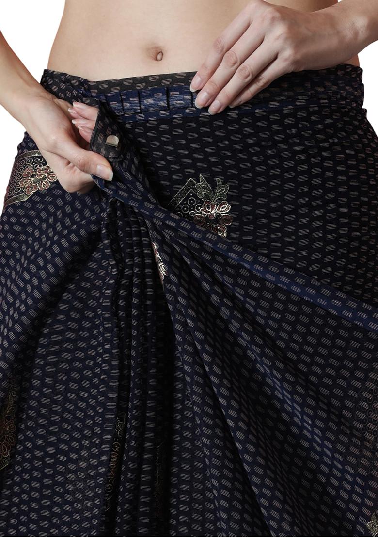 Black Printed Chiffon Saree set