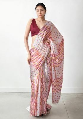 Multicolor Digital Print Chinon Saree set