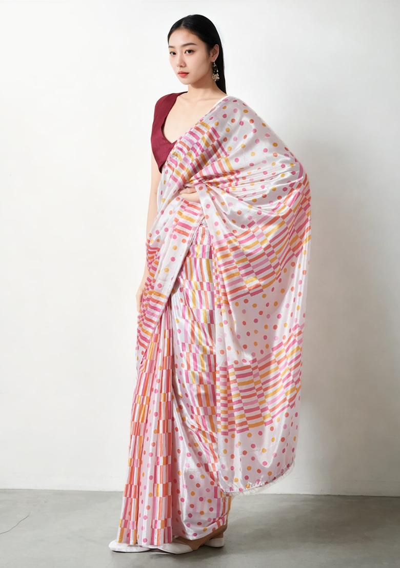 Multicolor Digital Print Chinon Saree set
