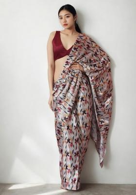 Multicolor Digital Print Chinon Saree set