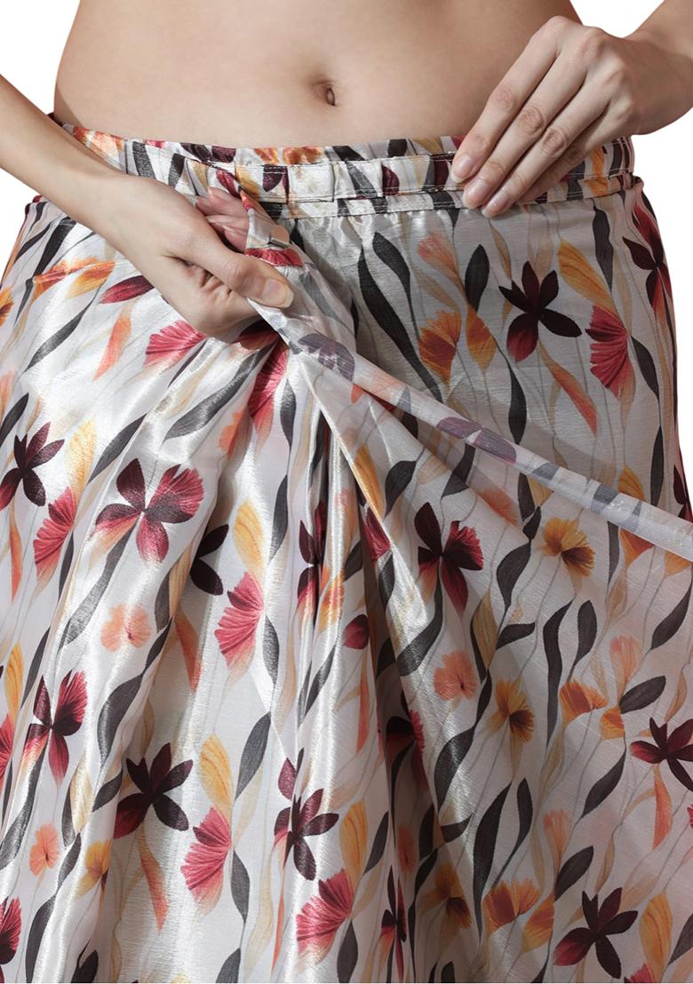 Multicolor Digital Print Chinon Saree set