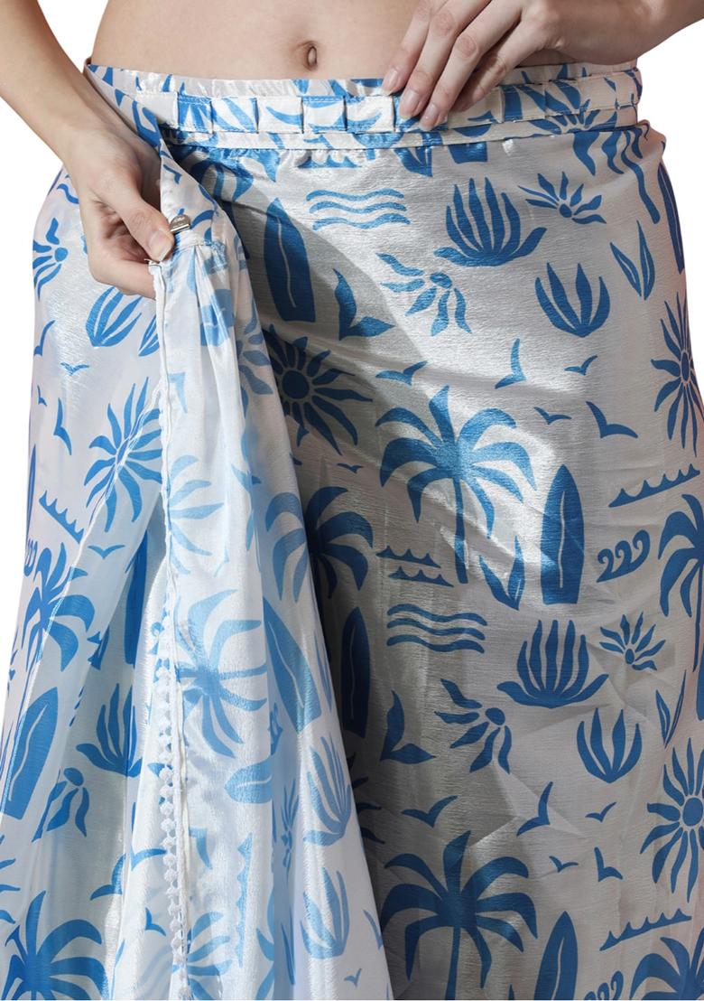 Sky Blue Digital Print Chinon Saree set