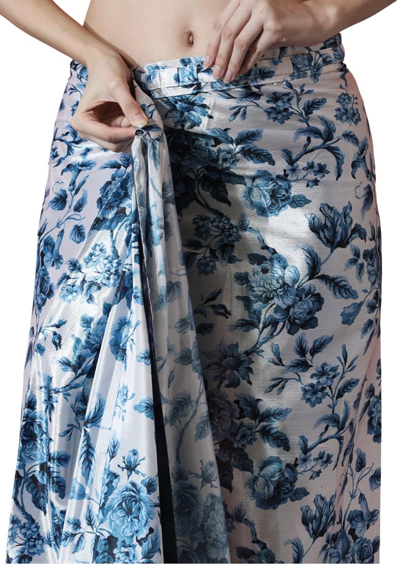 Navy Blue Digital Print Chinon Saree set