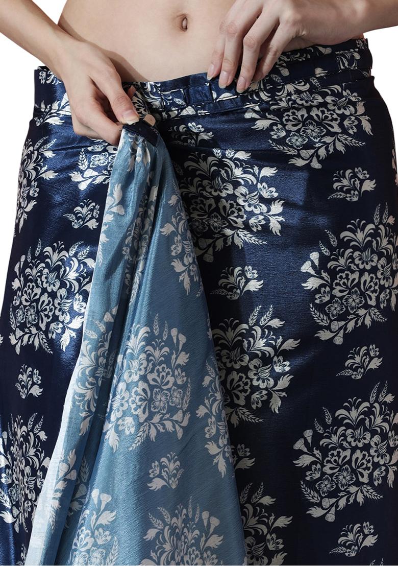 Navy Blue Digital Print Chinon Saree set