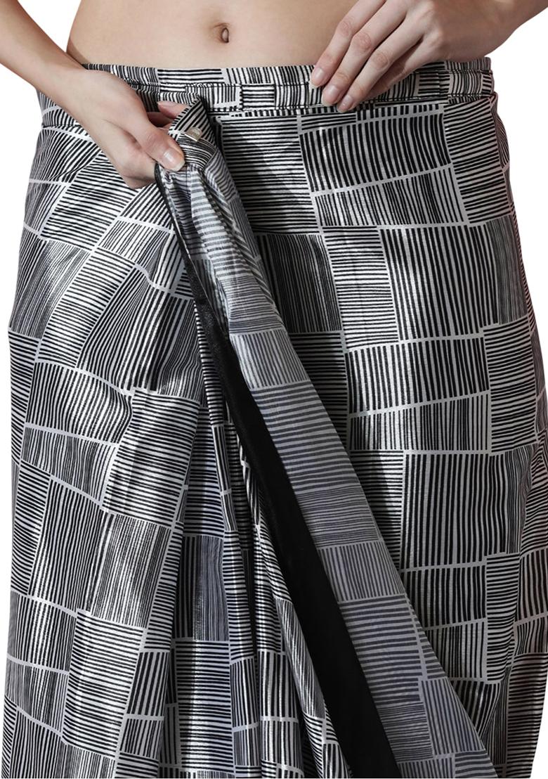 Grey Digital Print Chinon Saree set