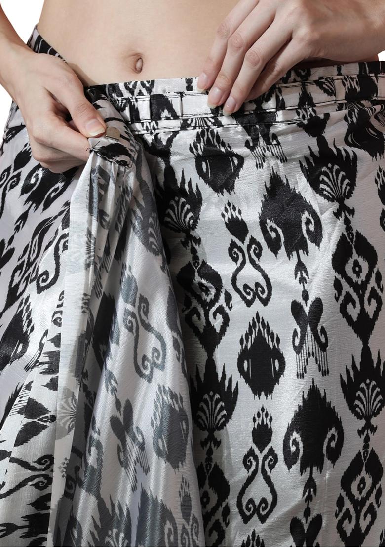 Black Digital Print Chinon Saree set