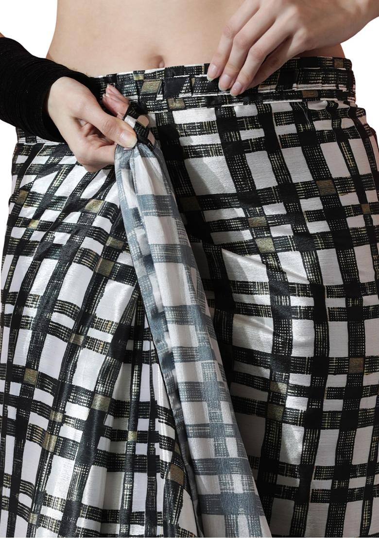 Black Digital Print Chinon Saree set