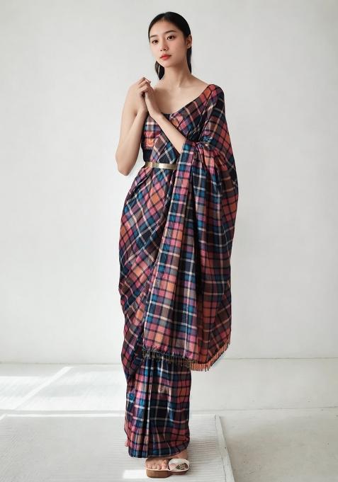 Multicolor Digital Print Chinon Saree set