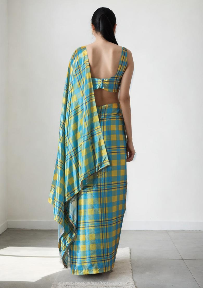 Sky Blue Digital Print Chinon Saree set