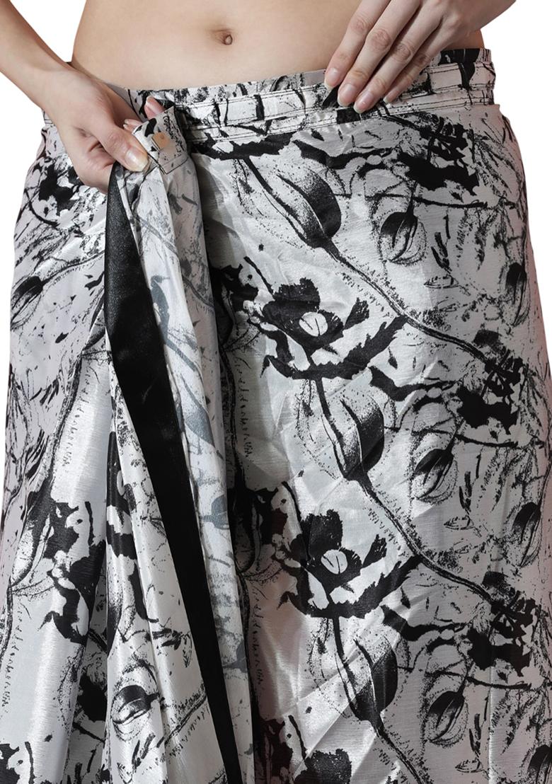 Black Digital Print Chinon Saree set