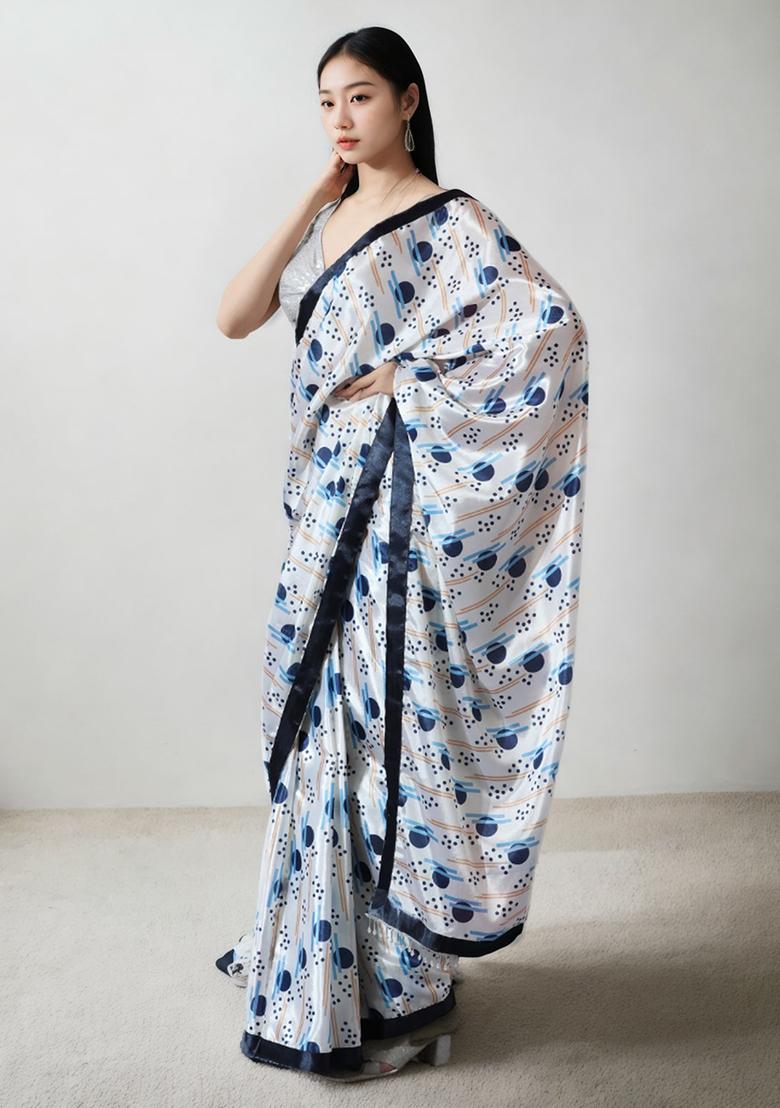 Multicolor Digital Print Chinon Saree set