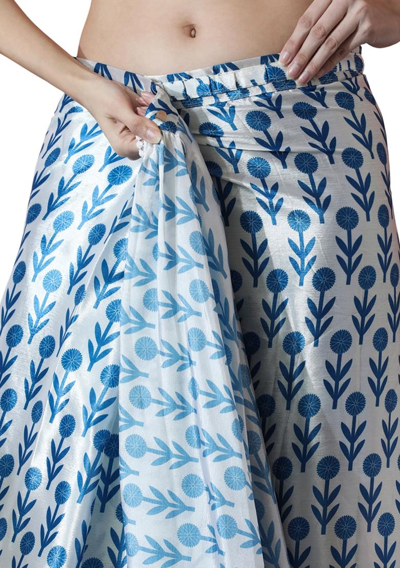 Sky Blue Digital Print Chinon Saree set