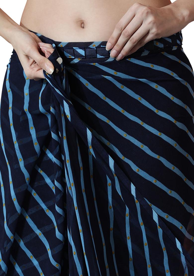 Dark Blue Printed Chiffon Saree set