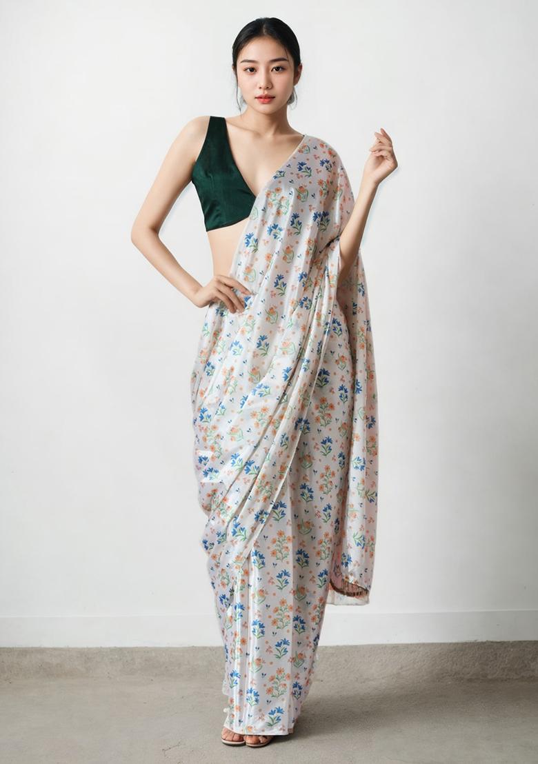 Multicolor Digital Print Chinon Saree set