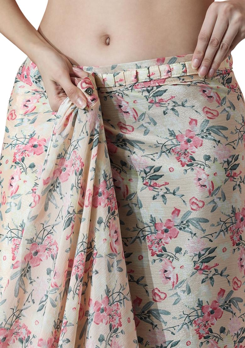 Multicolor Digital Print Chinon Saree set