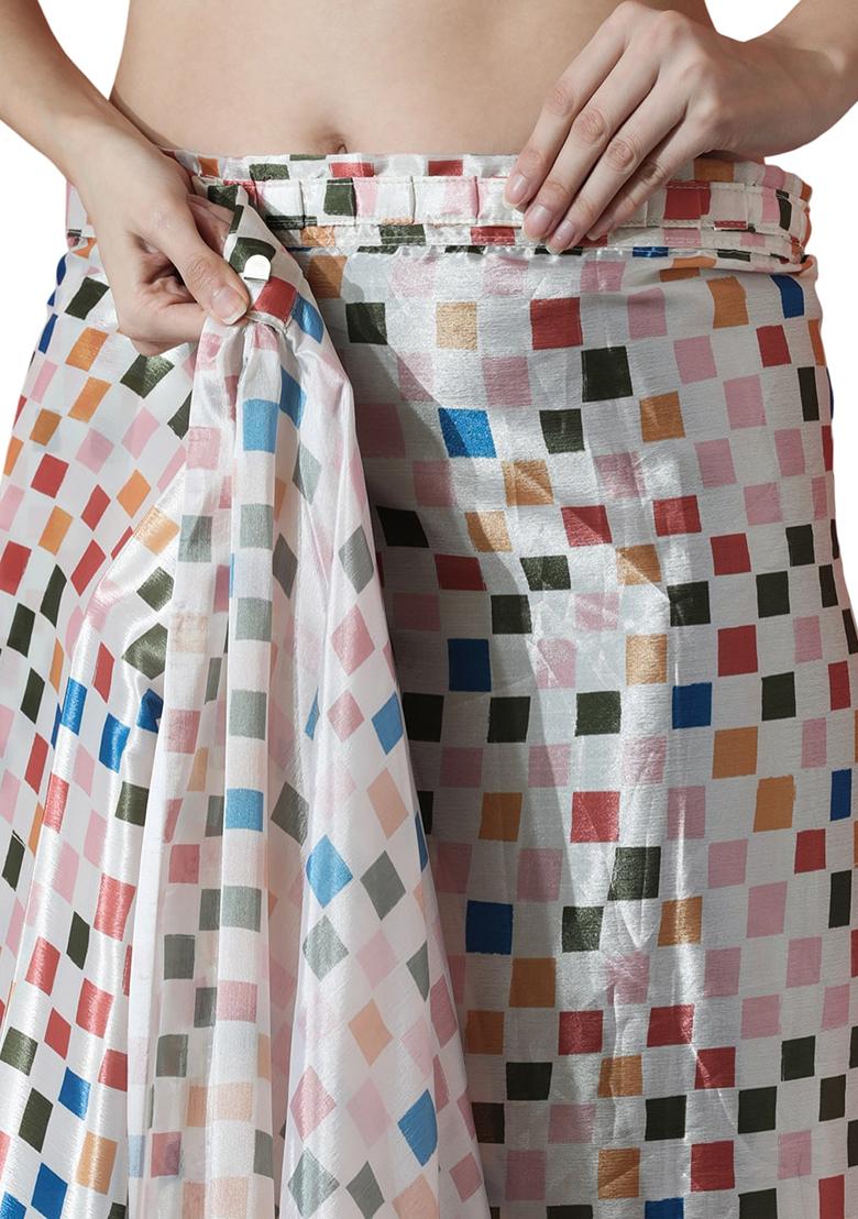 Multicolor Digital Print Chinon Saree set