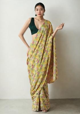Mehendi Green Digital Print Chinon Saree set