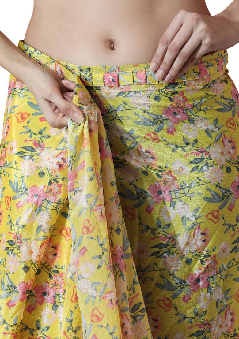 Mehendi Green Digital Print Chinon Saree set