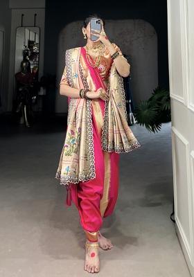 Pink Zari Embroidered Jacquard Saree Set