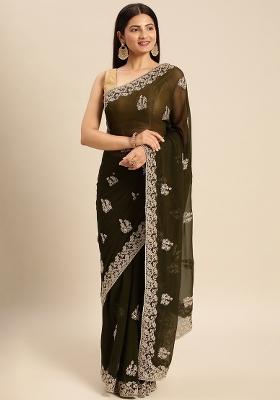 Mehendi Green Embroidered Georgette Saree Set