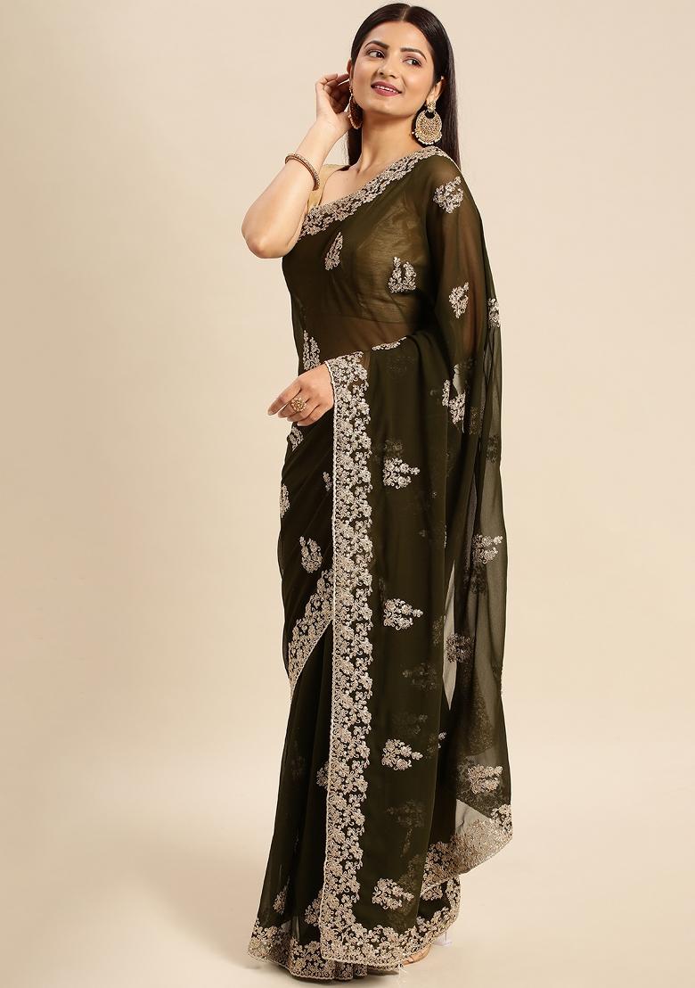 Mehendi Green Embroidered Georgette Saree Set