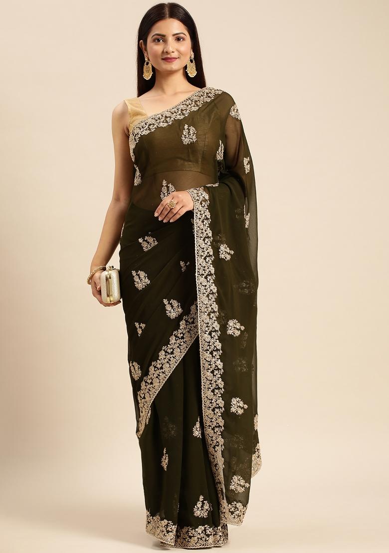 Mehendi Green Embroidered Georgette Saree Set