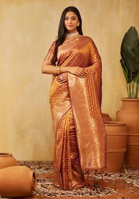 Mustard Yellow Woven Silk Saree Set